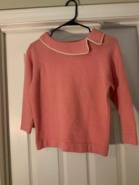 Vintage Pink Lambswool and Rabbit Hair Collared Knit Sweater